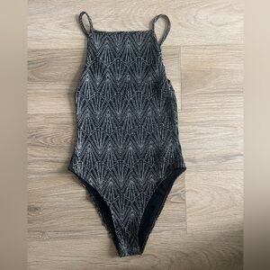 Sparkly silver and black bodysuit